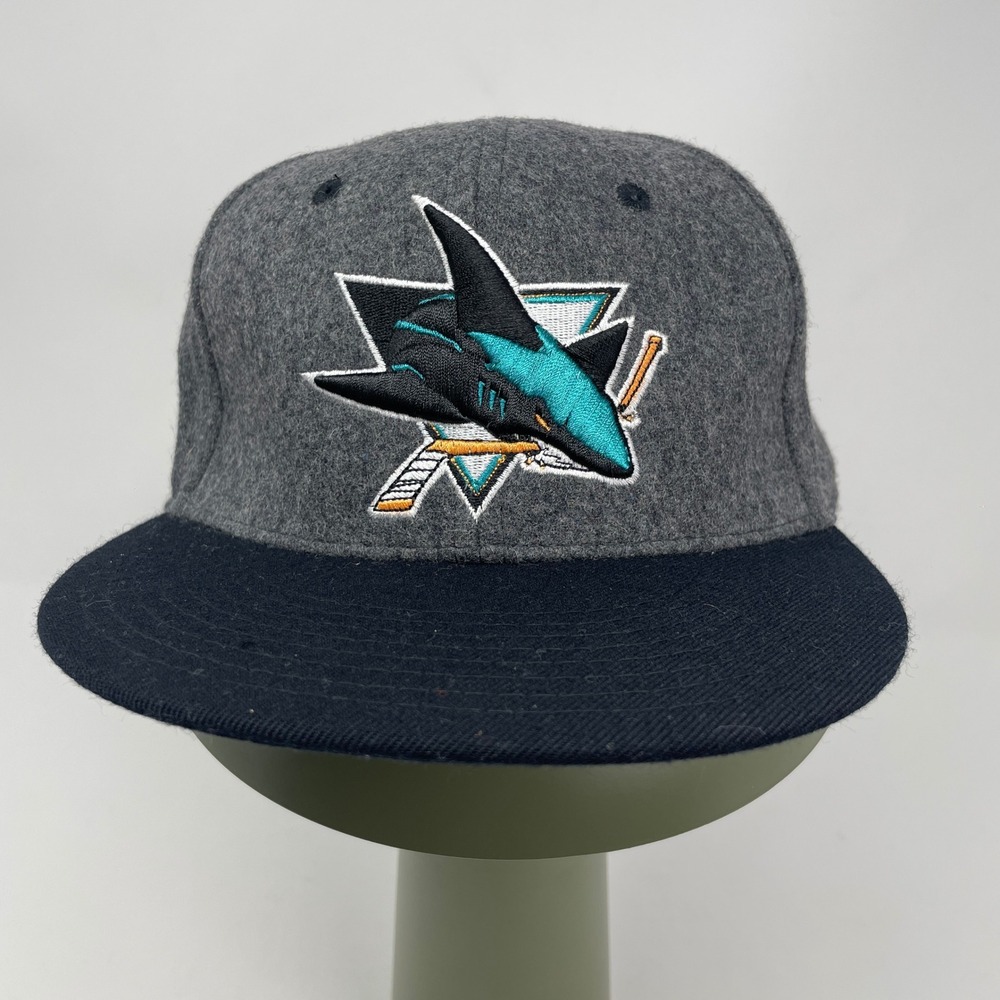 Zephyr San Jose Sharks NHL Fitted Hat Grey Blk 32/5 Chopped Wool Cap 7 3/8 Rare